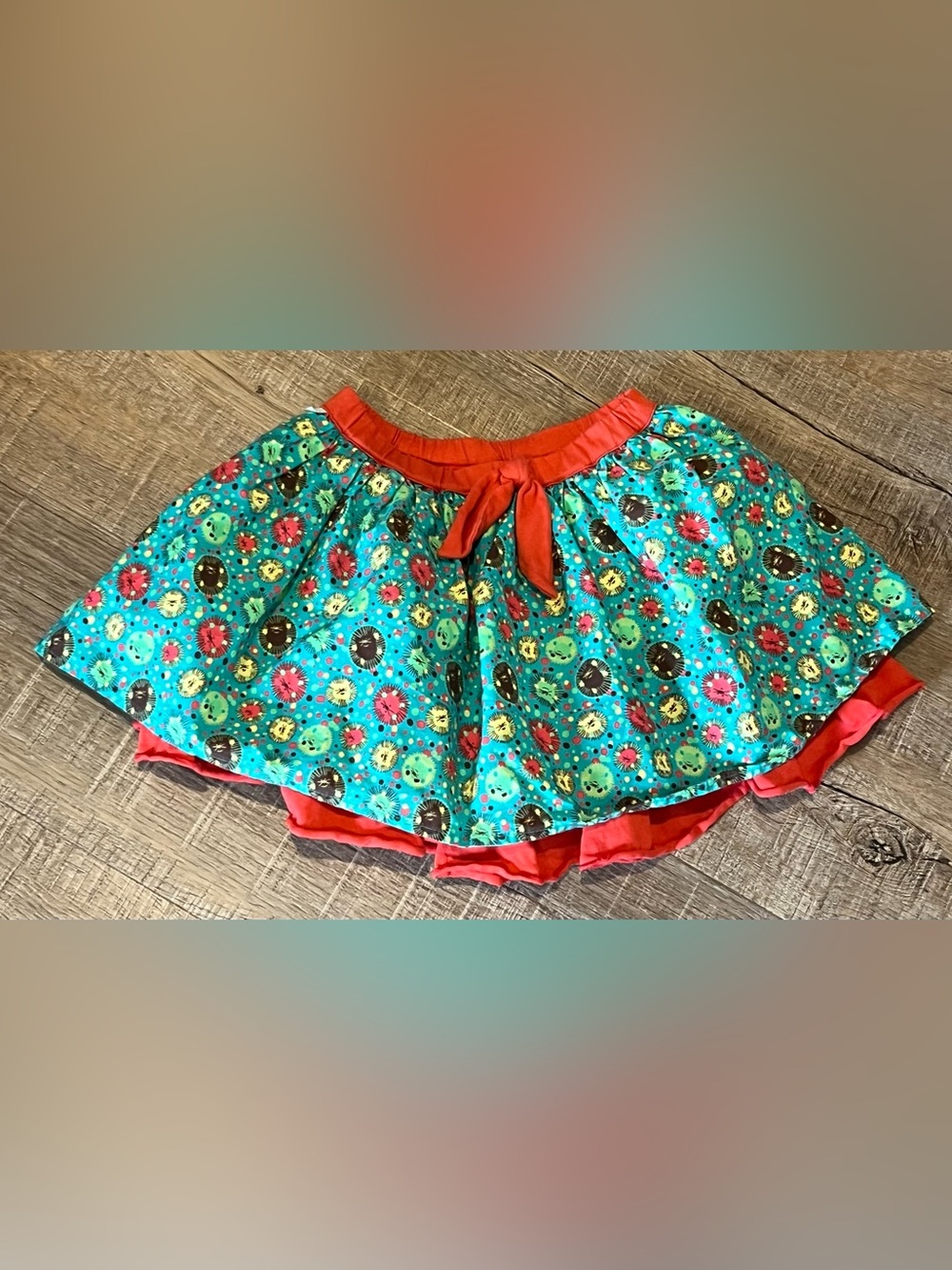 American Girl 4 Wellie wishers Teal Floral Circle Skirt with Red Waist Tie